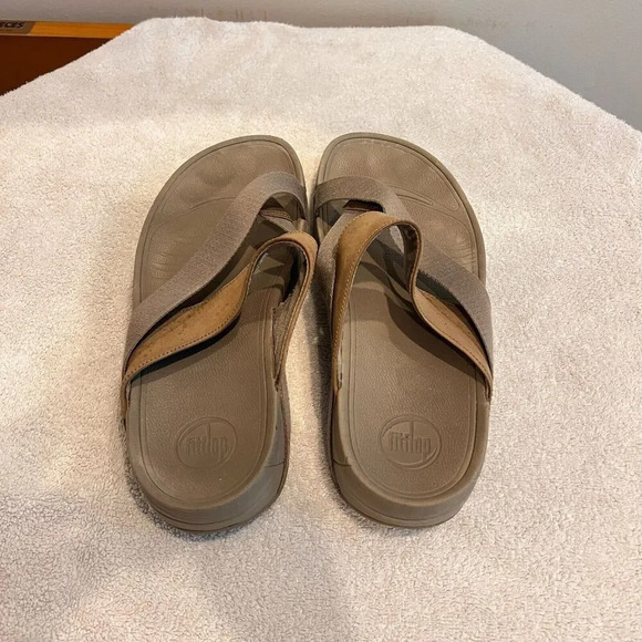Fitflop MensTaupe Sling Nylon Walking Sandal 11 Flat Comfort Slip On Casual